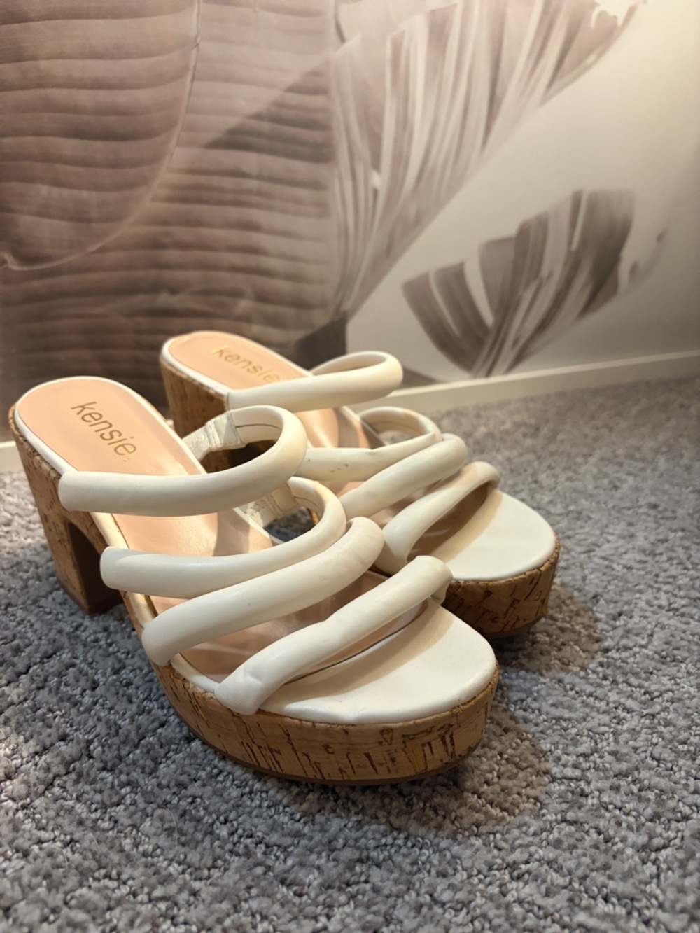 Kensie White Cork Multi-Strap Platform Heels
